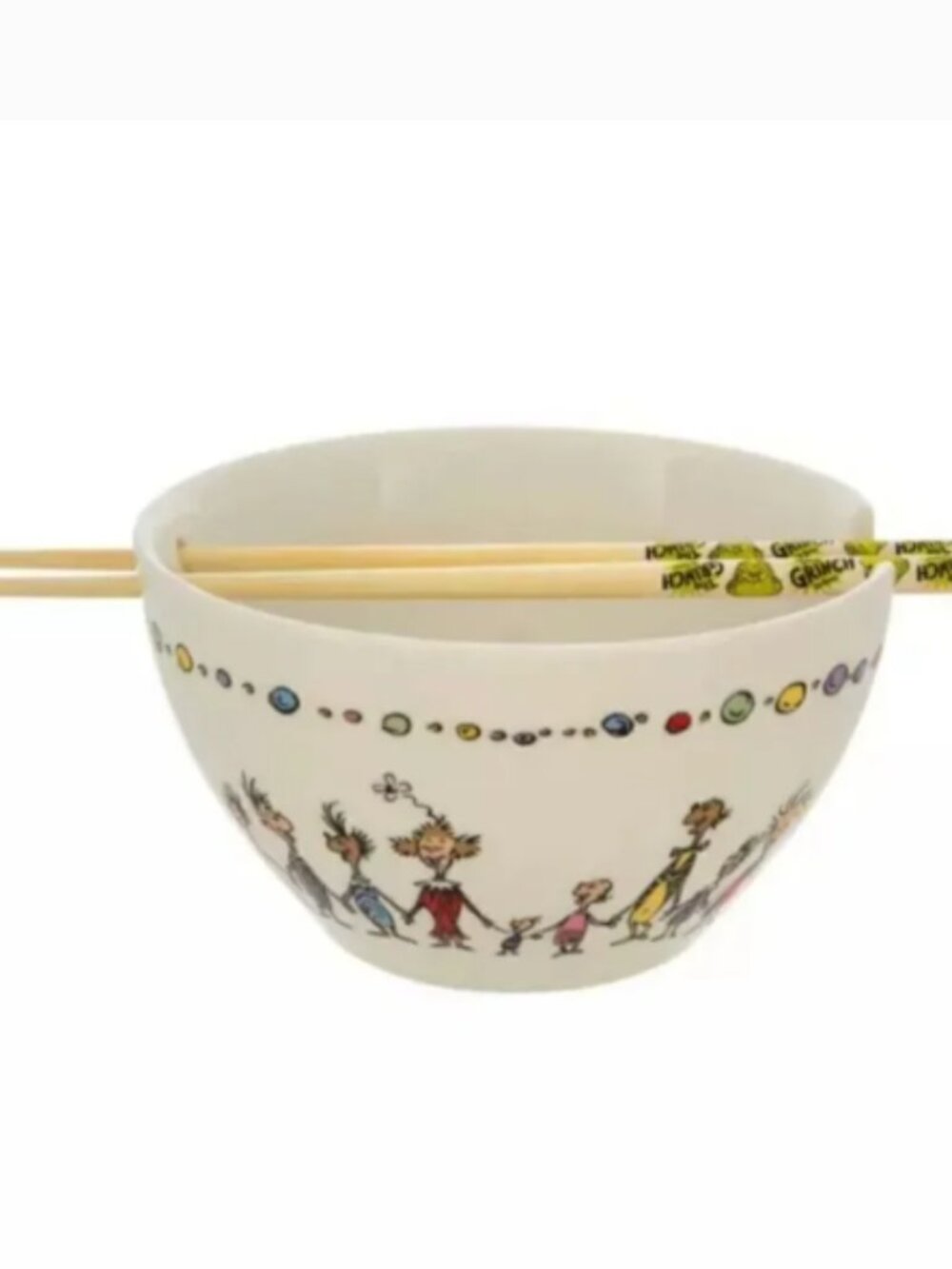 Whoville The Grinch Christmas Ramen Noodle 20oz Soup Bowl W/ 6" Chopsticks